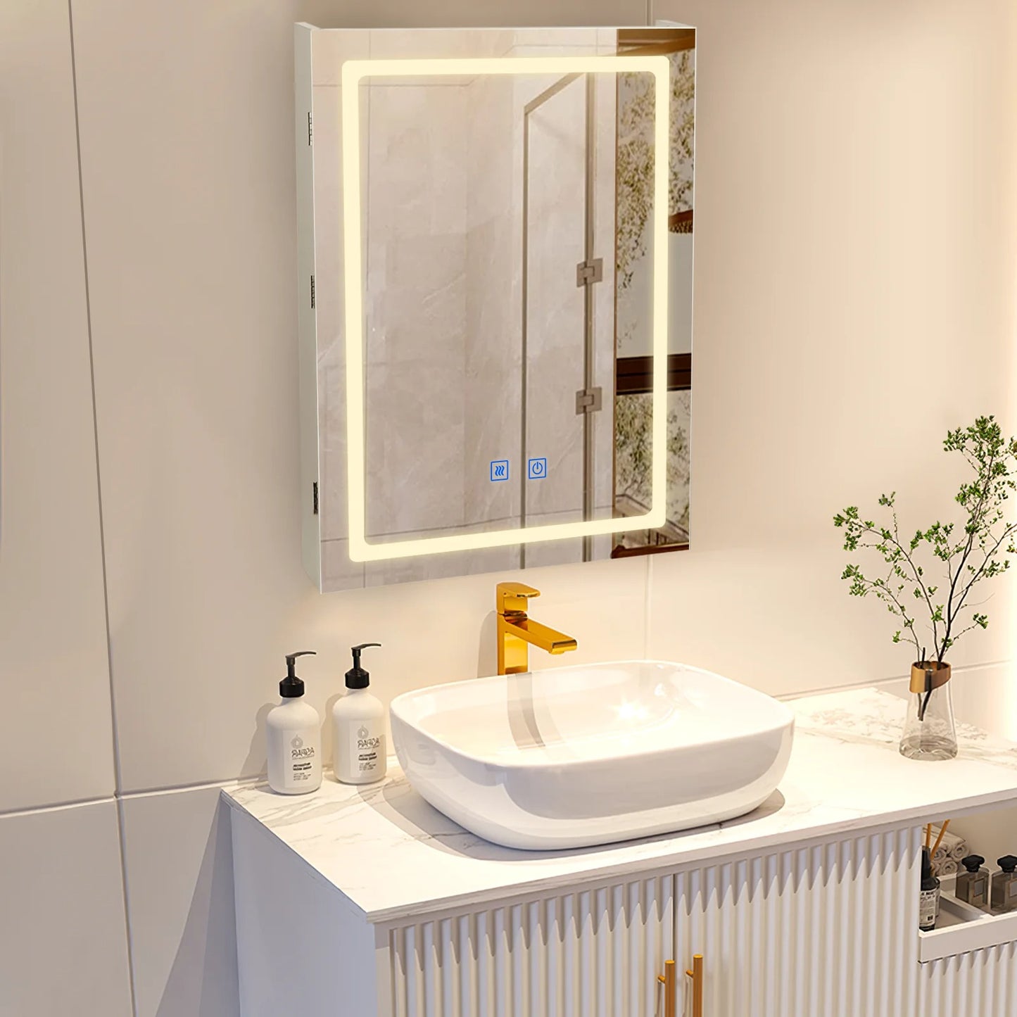 LED Mirror Bathroom Medicine Cabinet – Adjustable Storage, Defogger & 3-Color Dimmable Lighting, UC02