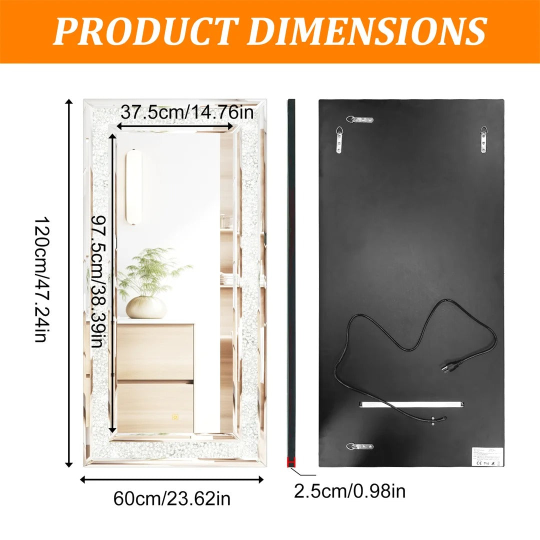 Full-Length Wall Mirror with RGB LED Lights – Decorative Rectangle Large 48x24" Vanity Mirror for Bathroom, Living Room & Cloakroom