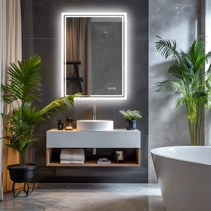 Backlit Rectangular Large LED Bathroom Vanity Mirror, Dimmable, Touch Control, Waterproof
