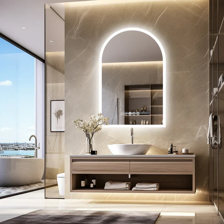 Backlit Arched Mirror with LED Light, Smart LED Bathroom Mirror, Wall Mounted, Anti-Fog