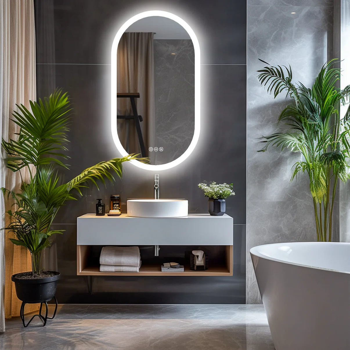 Backlit Light Oval Arched Large LED Makeup Bathroom Mirror, Anti-Fog, 3-Color Smart Mirrors