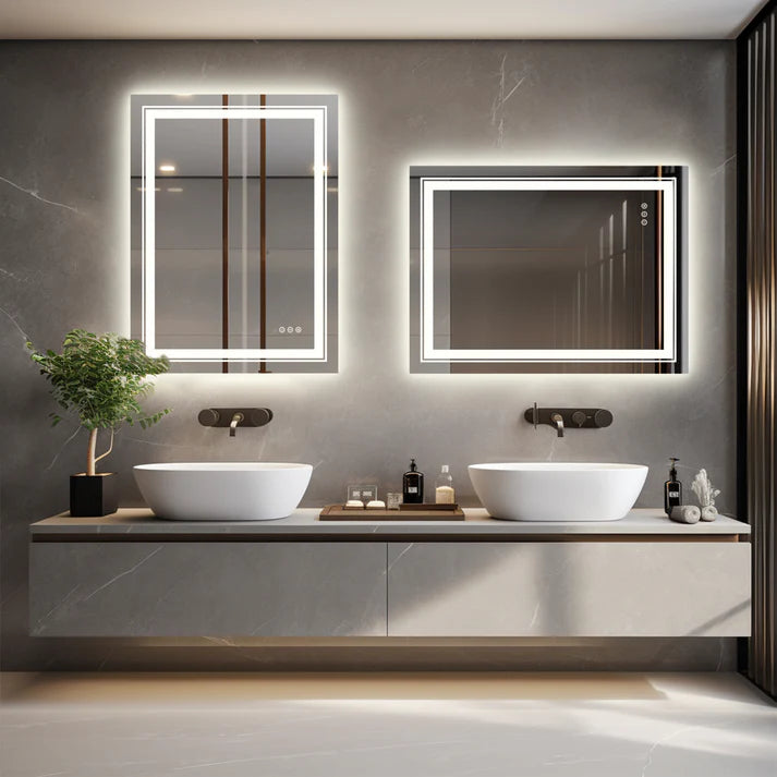 Rectangle Double Light LED Illuminated Smart Mirror Bathroom Makeup Mirror with Dimmable Anti-Fog