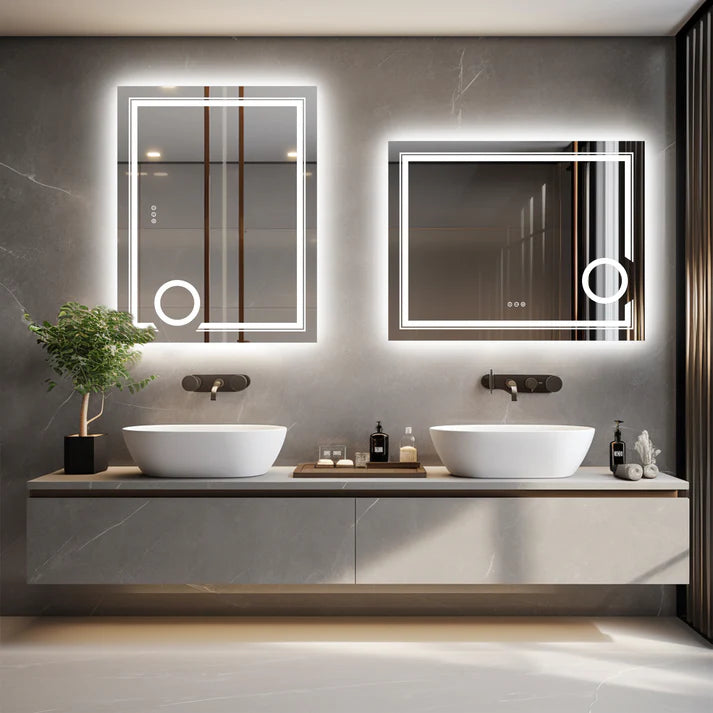 Double lights Smart LED Rectangle Bathroom Mirror with 3X Magnifier