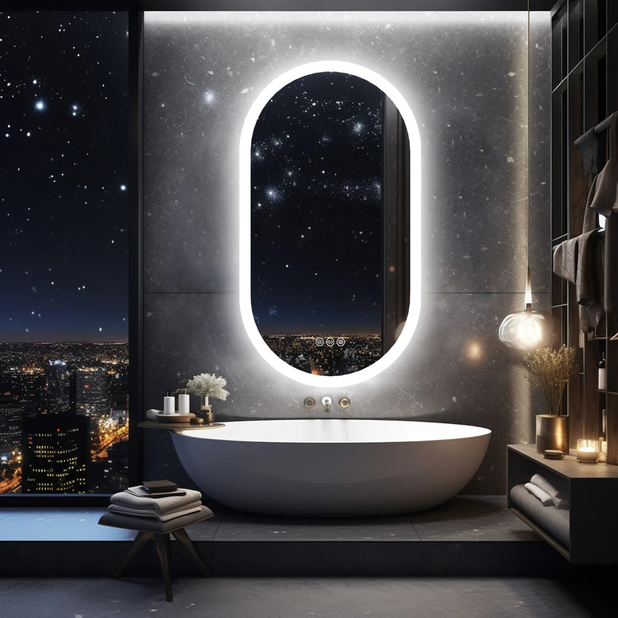 Backlit Light Oval Arched Large LED Makeup Bathroom Mirror, Anti-Fog, 3-Color Smart Mirrors
