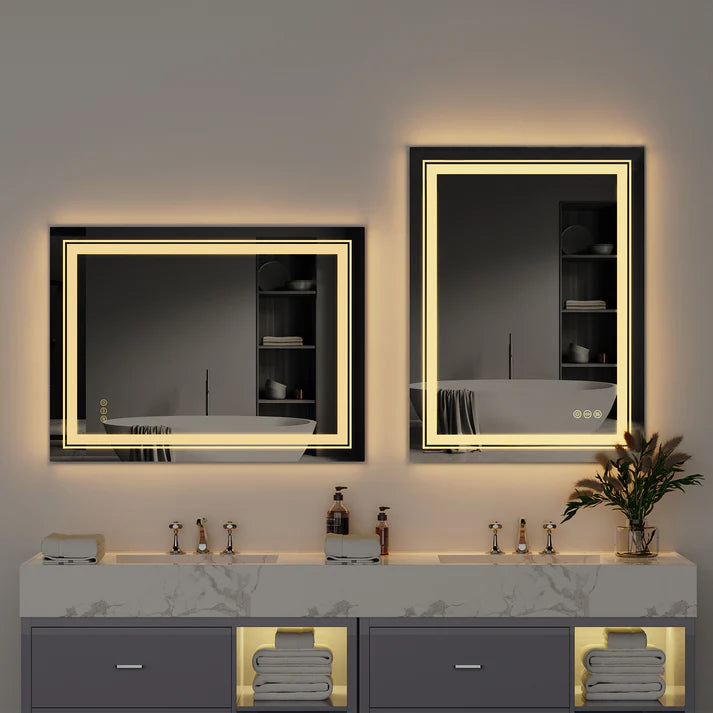 Rectangle Double Light LED Illuminated Smart Mirror Bathroom Makeup Mirror with Dimmable Anti-Fog