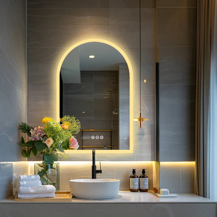 Backlit Arched Mirror with LED Light, Smart LED Bathroom Mirror, Wall Mounted, Anti-Fog