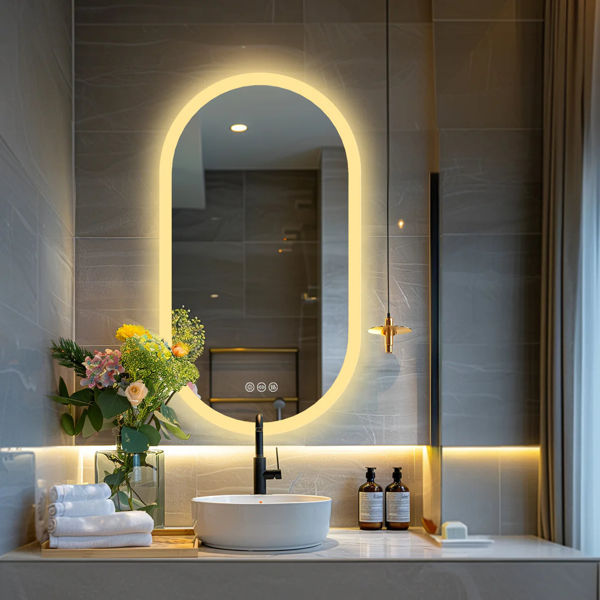 Backlit Light Oval Arched Large LED Makeup Bathroom Mirror, Anti-Fog, 3-Color Smart Mirrors