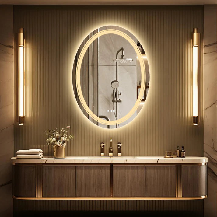Double Light OVAL LED Illuminated Mirror Bathroom Makeup Mirror with Dimmable