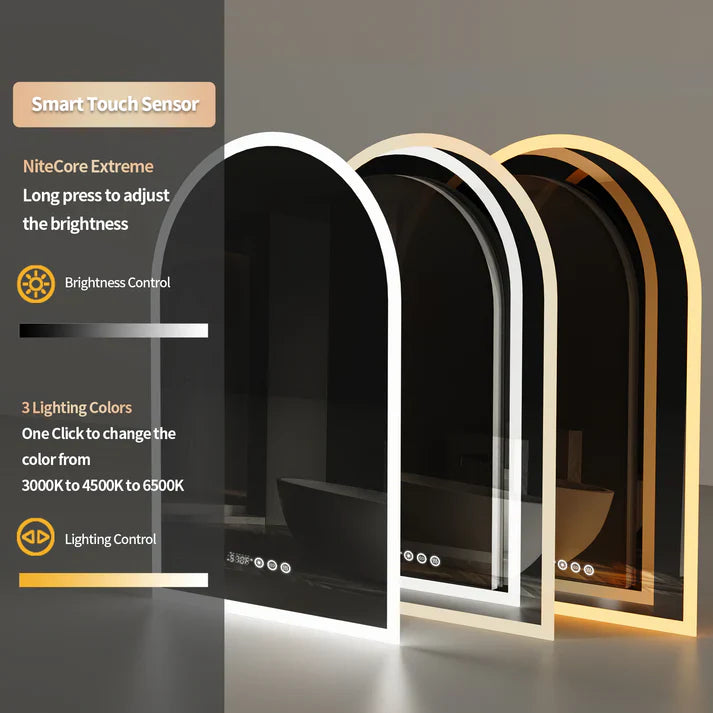 Backlit Arched Mirror with LED Light, Smart LED Bathroom Mirror, Wall Mounted, Anti-Fog