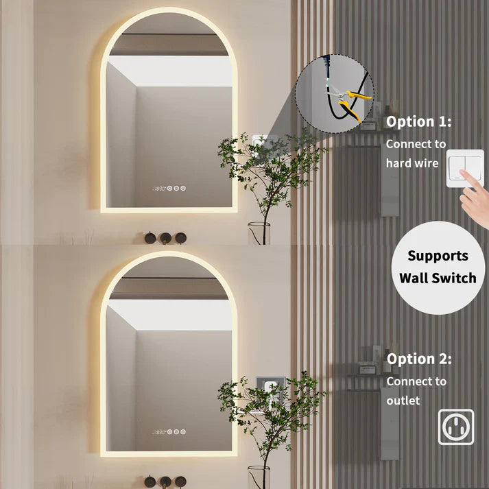 Backlit Arched Mirror with LED Light, Smart LED Bathroom Mirror, Wall Mounted, Anti-Fog