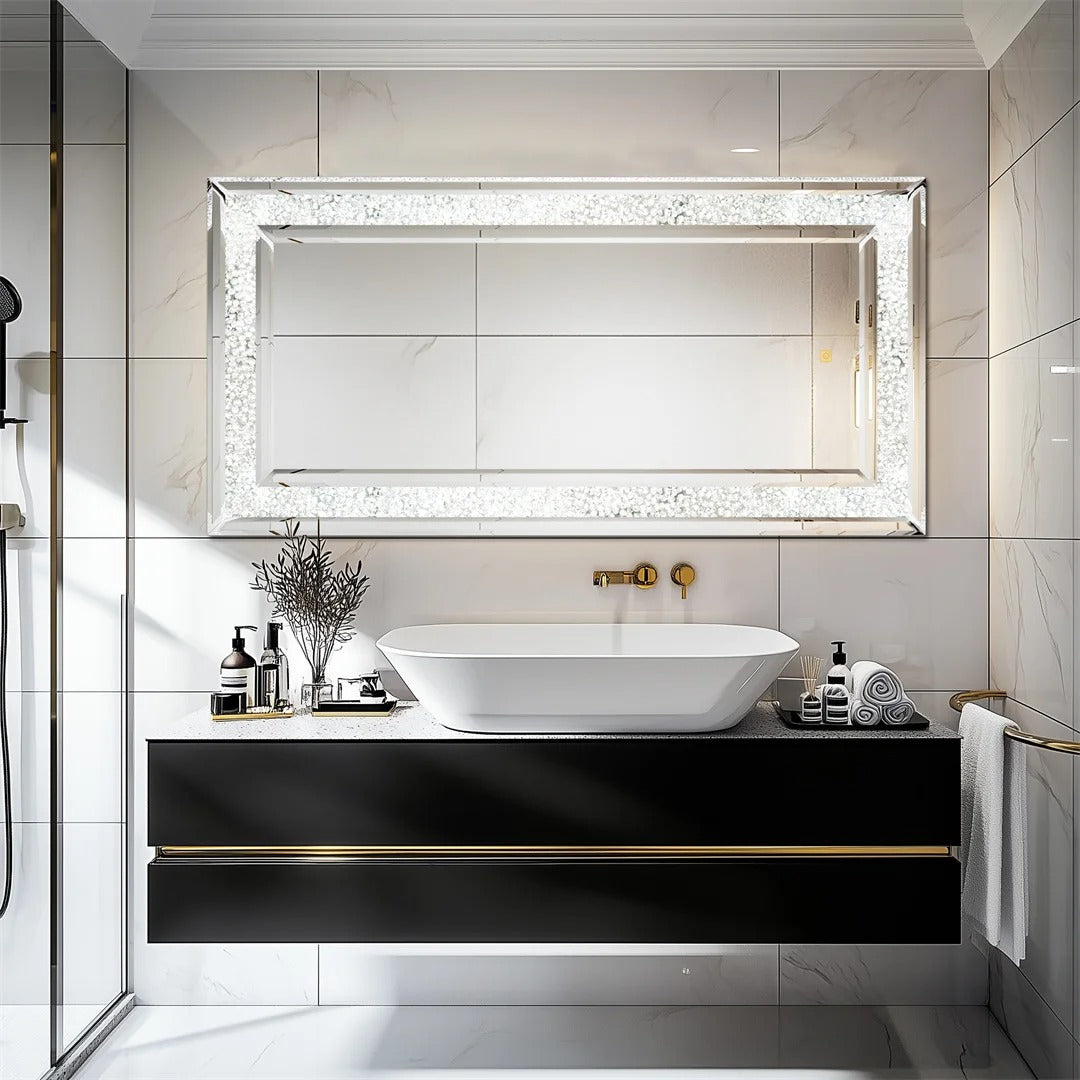 Full-Length Wall Mirror with RGB LED Lights – Decorative Rectangle Large 48x24" Vanity Mirror for Bathroom, Living Room & Cloakroom