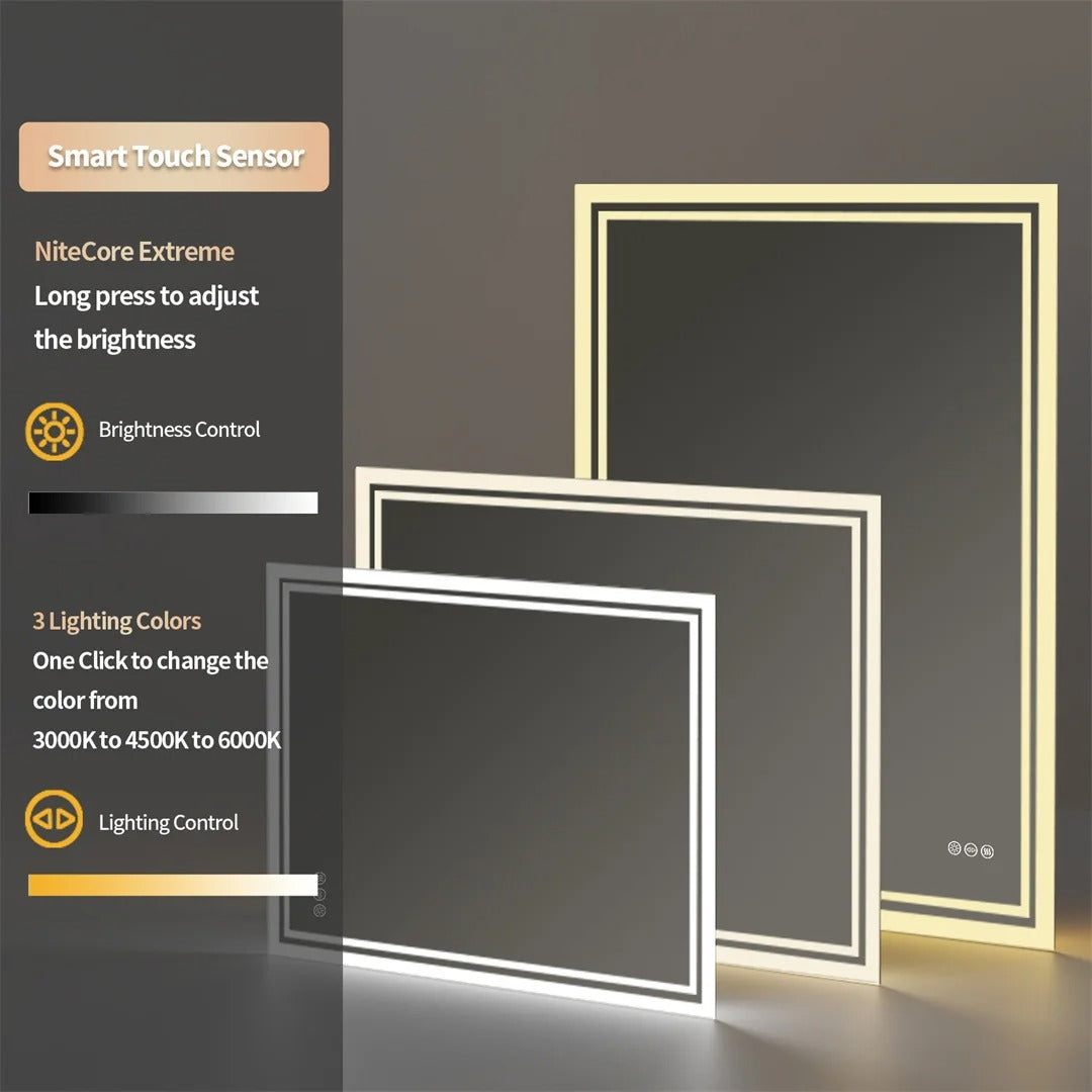 Backlit Rectangular Large LED Bathroom Vanity Mirror, Dimmable, Touch Control, Waterproof