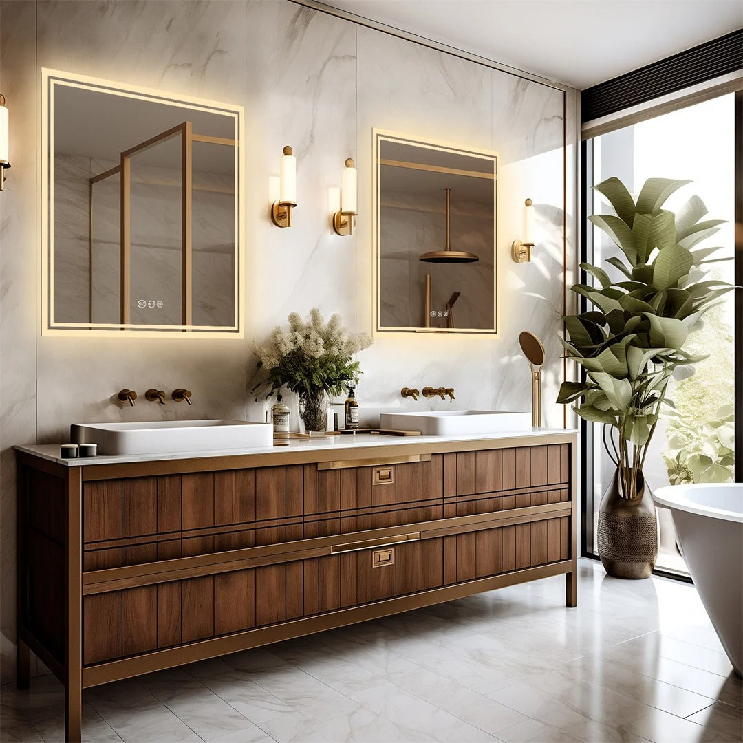 Backlit Light Square LED Makeup Bathroom Mirror or Wall Mounted, Vanity Mirror Frameless ,Anti-Fog