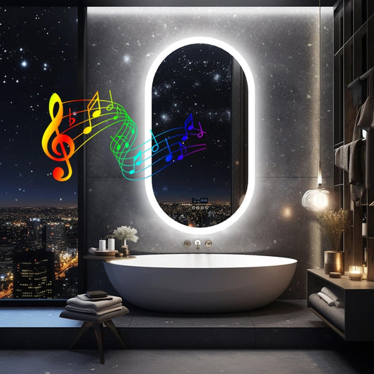 Oval Smart LED Bathroom Mirror with Bluetooth Speaker – Backlit, Touch Sensor & Anti-Fog Design