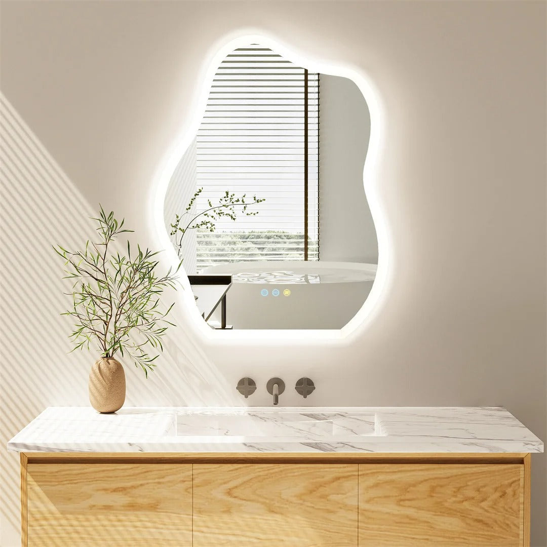 Cloud-Shaped Crystal LED Bathroom Mirror with 3-Color Backlight – 24x32" Backlit Fogless Vanity Mirror