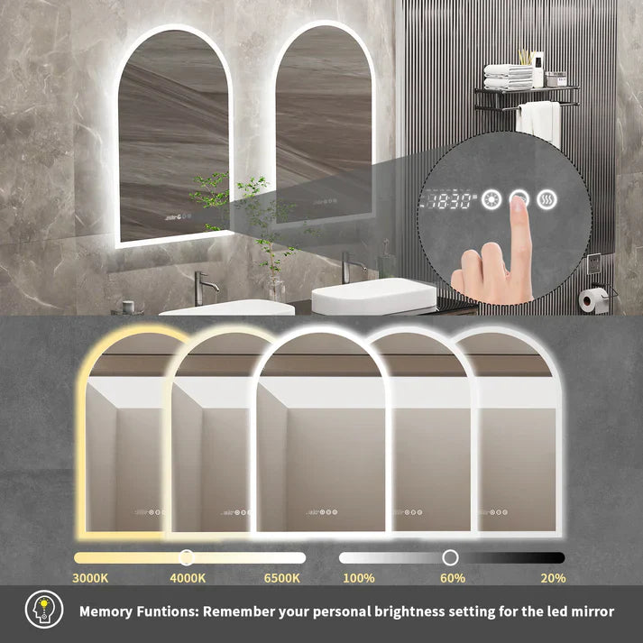 Backlit Arched Mirror with LED Light, Smart LED Bathroom Mirror, Wall Mounted, Anti-Fog