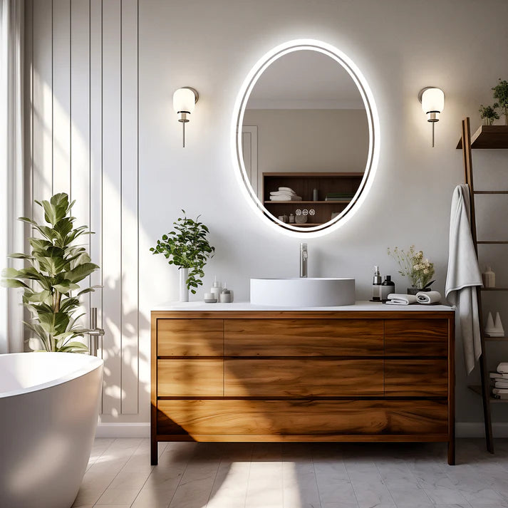 Backlit Light Oval LED Makeup Bathroom Mirror, Wall Mounted Vanity Mirror, Frameless ,Anti-Fog