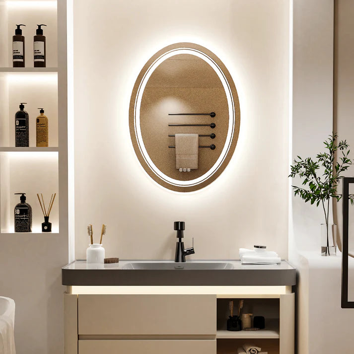 Double Light OVAL LED Illuminated Mirror Bathroom Makeup Mirror with Dimmable