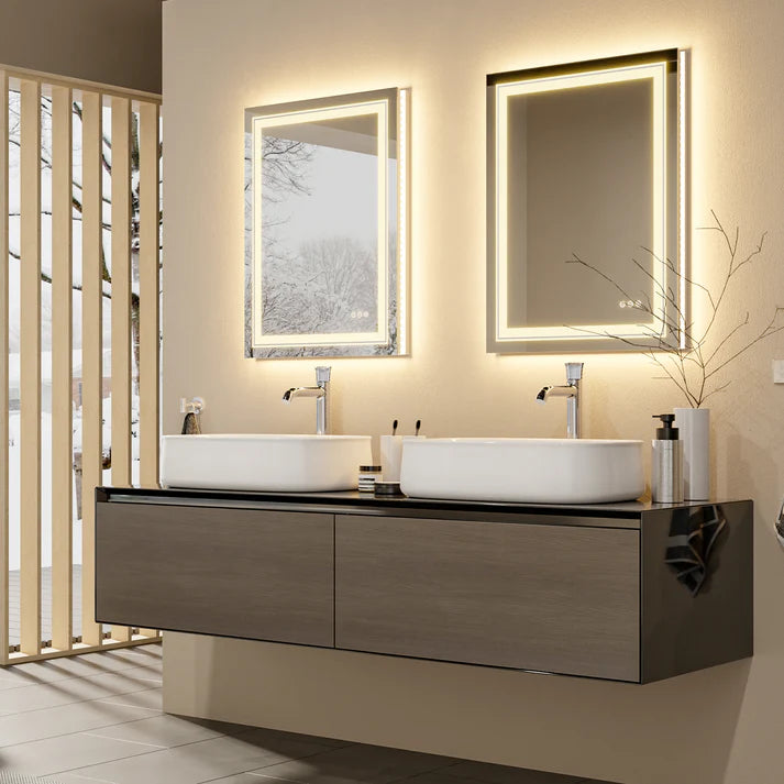 Rectangle Double Light LED Illuminated Smart Mirror Bathroom Makeup Mirror with Dimmable Anti-Fog