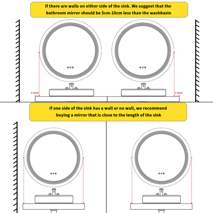 Round Double Lights LED Bathroom Smart Make up Mirror Dimmable, Anti-Fog Circle Wall Mounted Mirror