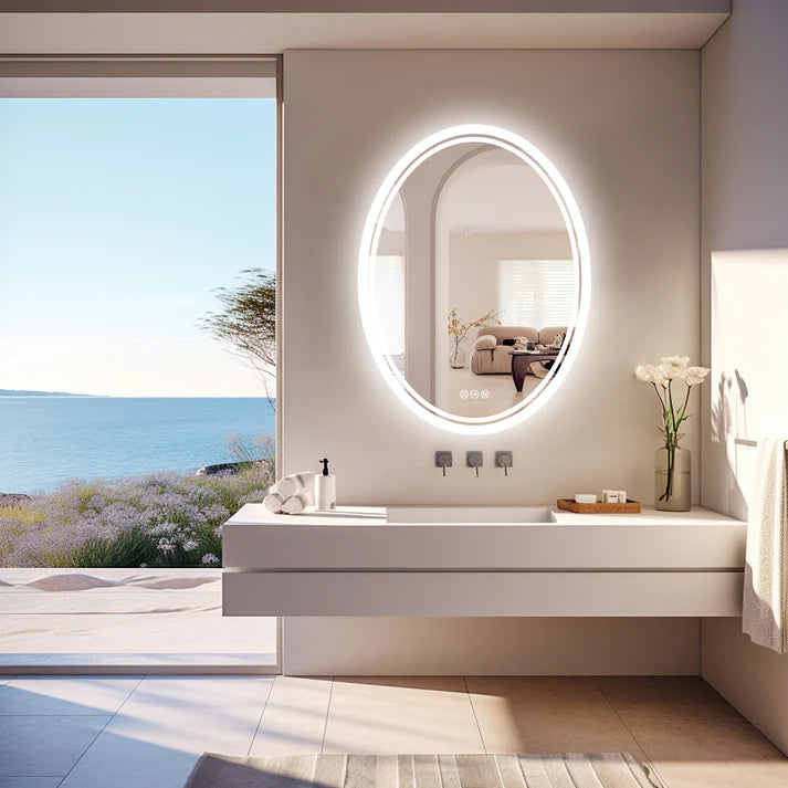Backlit Light Oval LED Makeup Bathroom Mirror, Wall Mounted Vanity Mirror, Frameless ,Anti-Fog