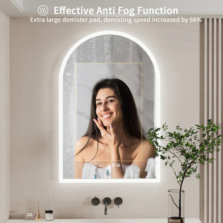 Backlit Arched Mirror with LED Light, Smart LED Bathroom Mirror, Wall Mounted, Anti-Fog