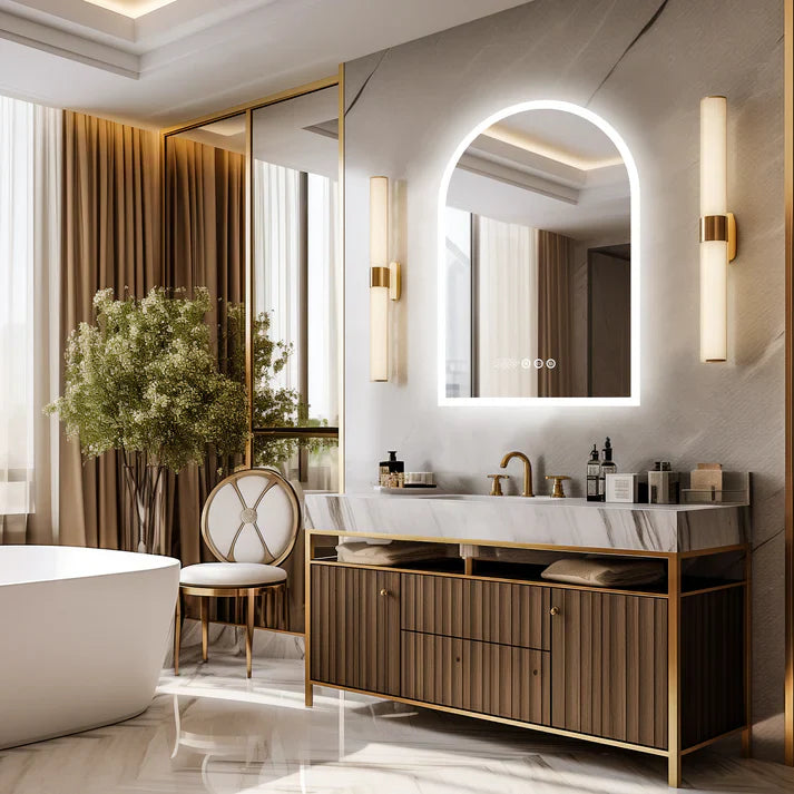 Backlit Arched Mirror with LED Light, Smart LED Bathroom Mirror, Wall Mounted, Anti-Fog