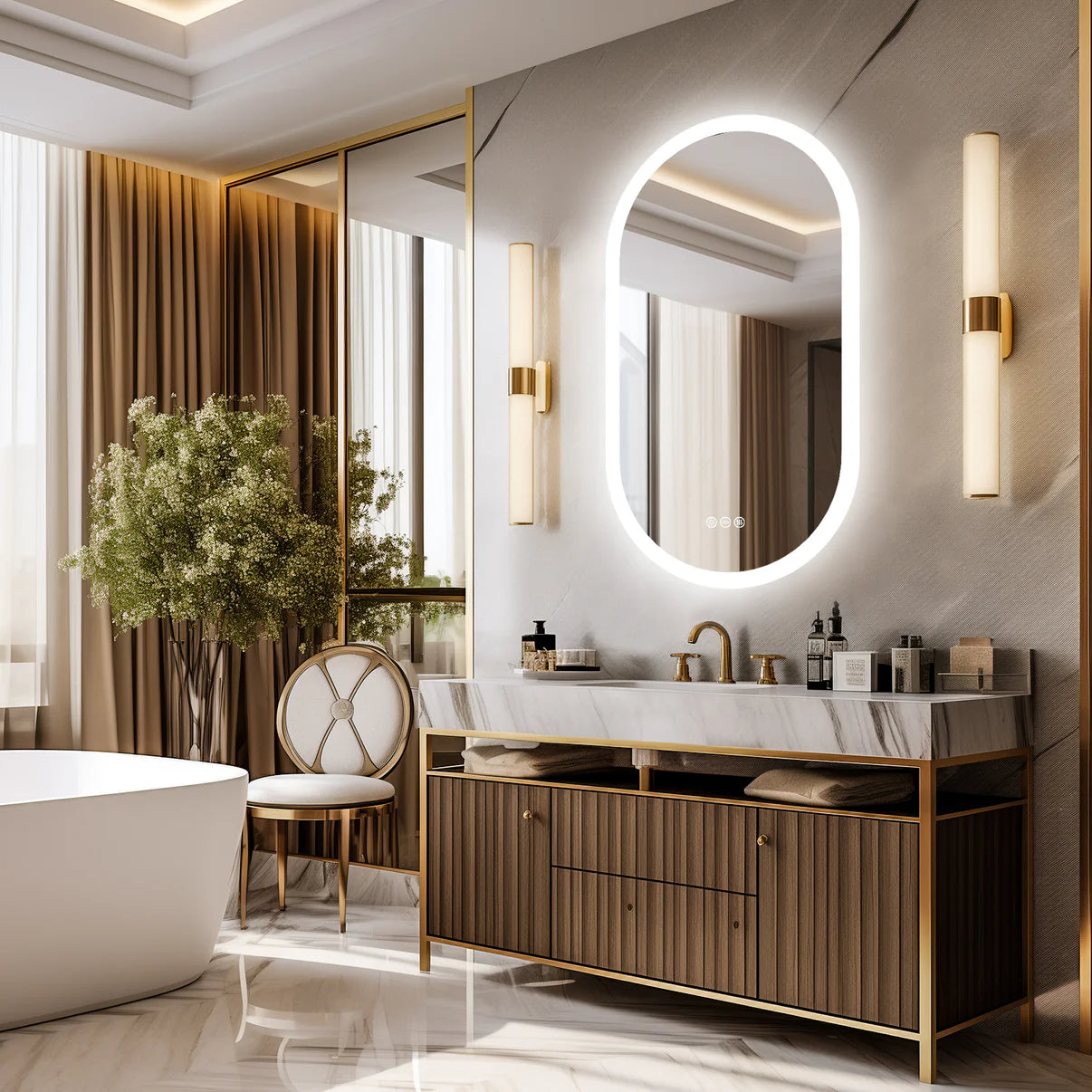 Backlit Light Oval Arched Large LED Makeup Bathroom Mirror, Anti-Fog, 3-Color Smart Mirrors