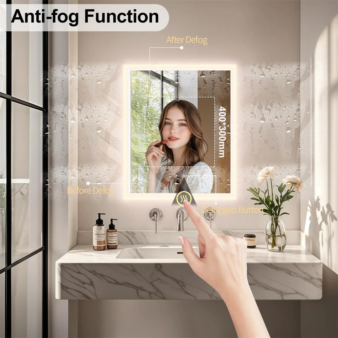 Backlit Rectangle Vanity Mirror with Touch Sensor & Anti-Fog Function, Wall-Mounted LED Bathroom Mirror