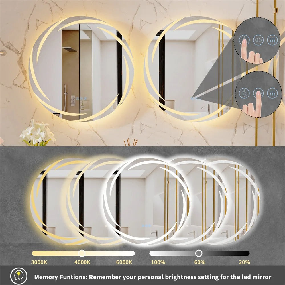 HaloGlow Round Backlit Bathroom Mirror With Anti-fog