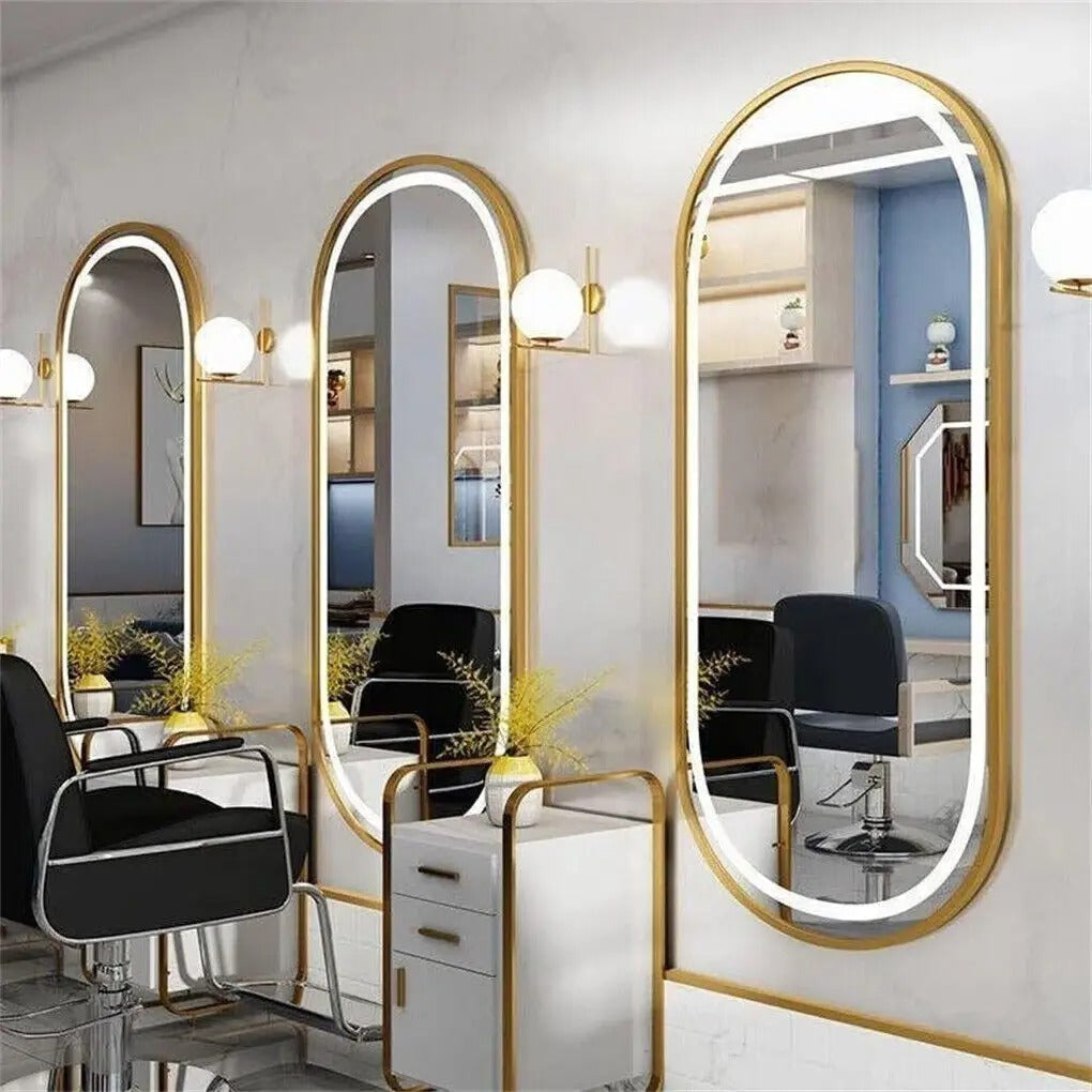 Oval Gold Aluminum Frame Frontlit LED Smart Bathroom Illumination Mirror, Wall Mounted, Anti-Fog