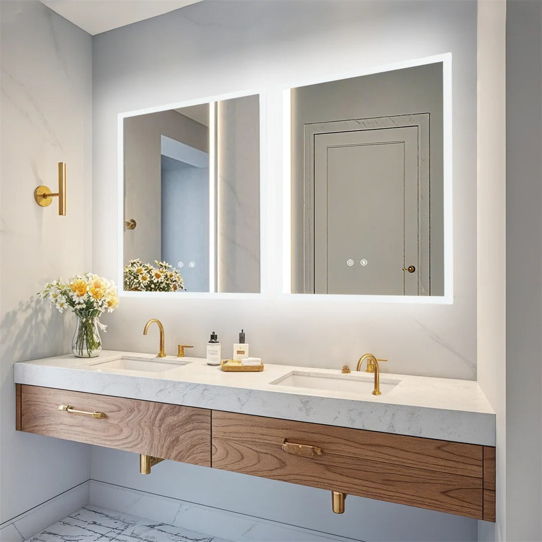 Backlit Rectangle Vanity Mirror with Touch Sensor & Anti-Fog Function, Wall-Mounted LED Bathroom Mirror