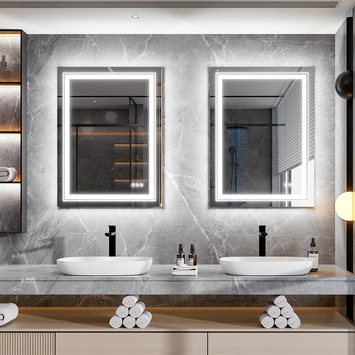 Rectangle Double Light LED Illuminated Smart Mirror Bathroom Makeup Mirror with Dimmable Anti-Fog