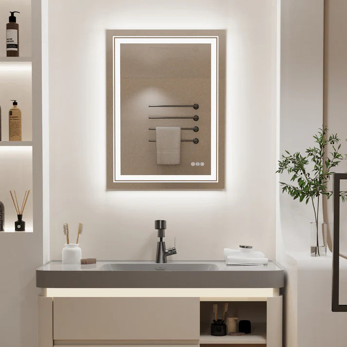 Rectangle Double Light LED Illuminated Smart Mirror Bathroom Makeup Mirror with Dimmable Anti-Fog