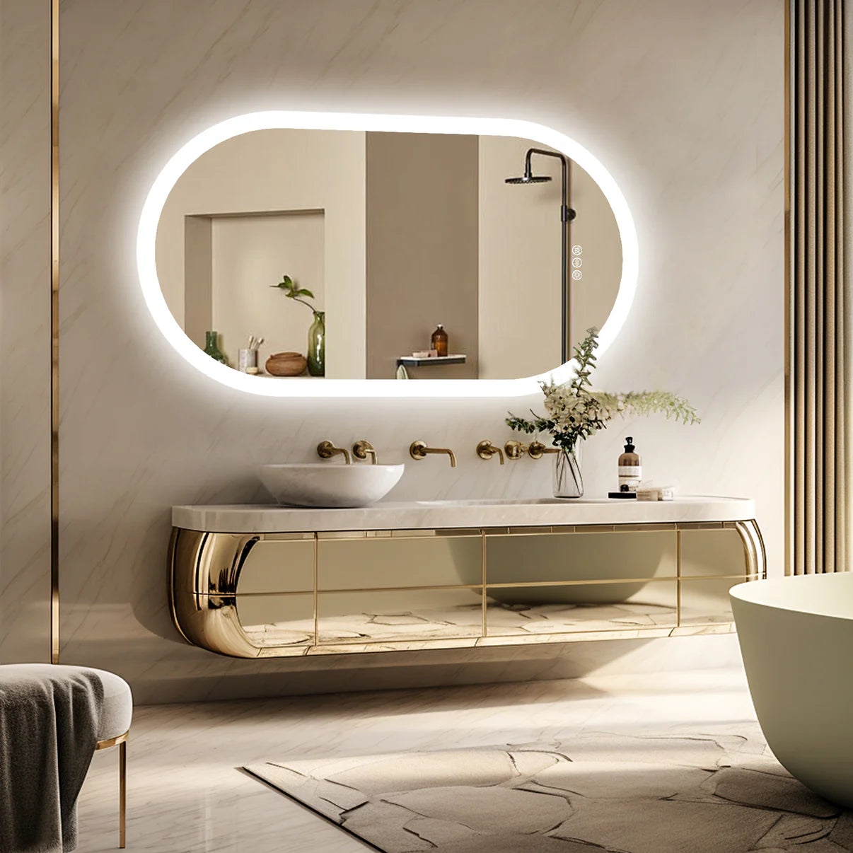 Backlit Light Oval Arched Large LED Makeup Bathroom Mirror, Anti-Fog, 3-Color Smart Mirrors