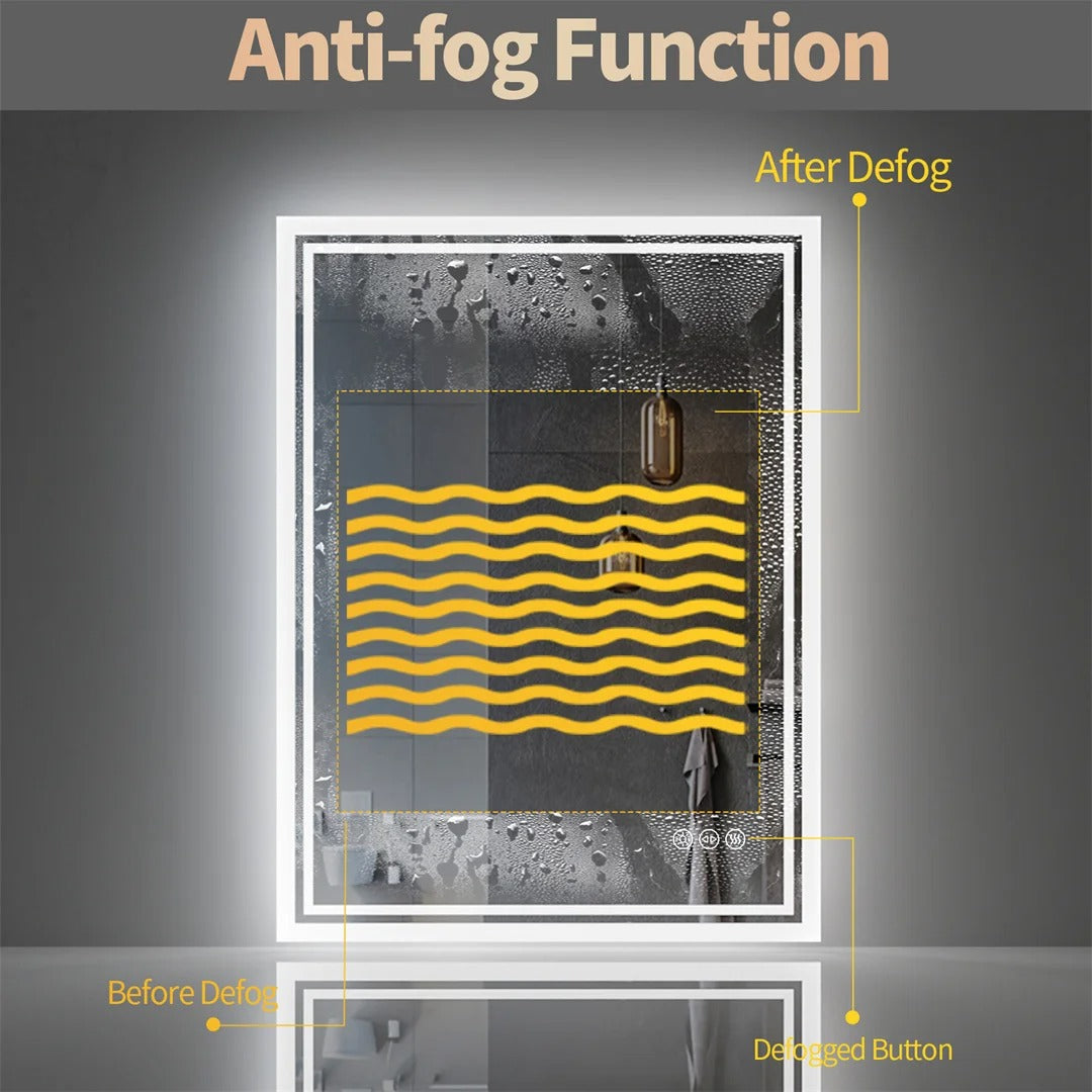 Backlit Rectangular Large LED Bathroom Vanity Mirror, Dimmable, Touch Control, Waterproof