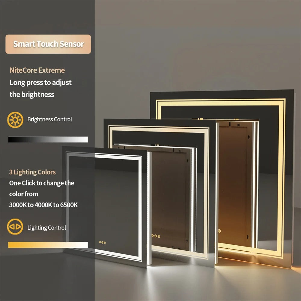 Double Light Square LED Illuminated Mirror Bathroom Makeup Mirror with Dimmable,Anti-Fog