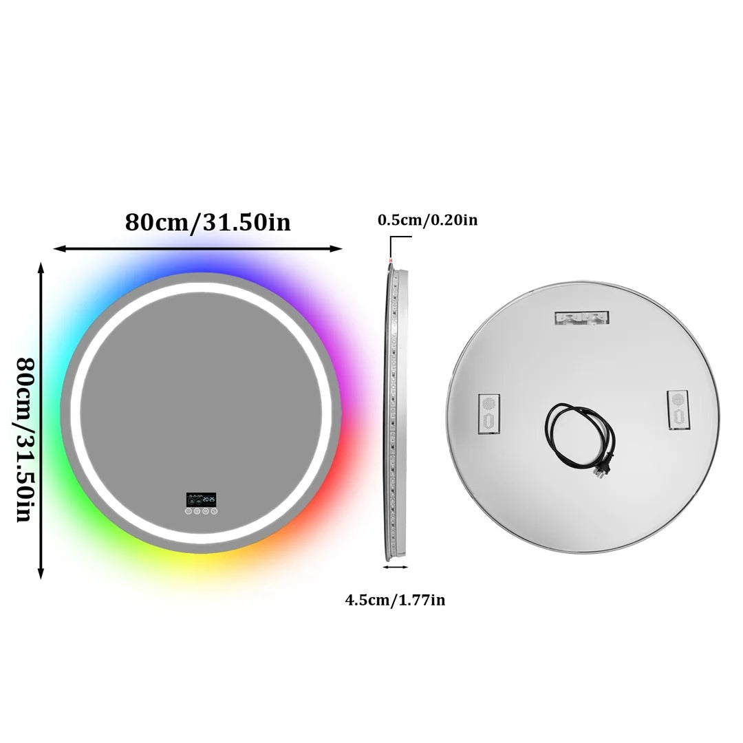 Round Glitzy RGB,Smart LED mirror With Bluetooth Speakers,Double Light LED Bathroom Mirror ,Anti-Fog
