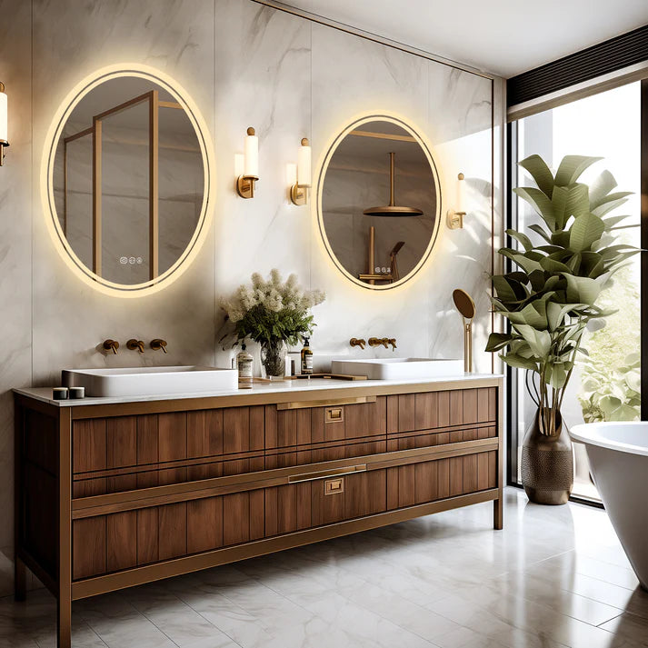 Backlit Light Oval LED Makeup Bathroom Mirror, Wall Mounted Vanity Mirror, Frameless ,Anti-Fog