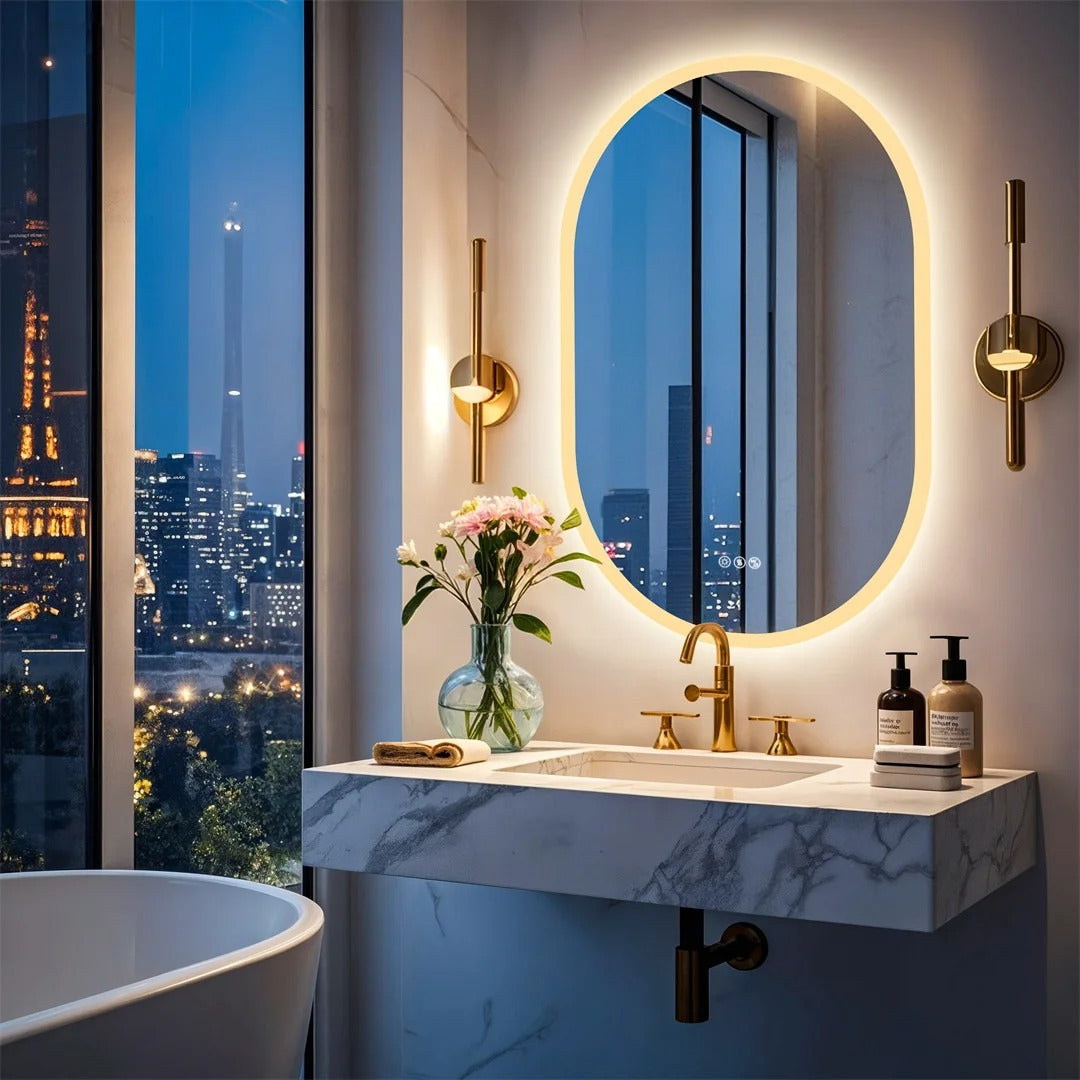 Oval Smart Illuminated Bathroom Vanity Mirror With Bluetooth Speakers, 24x36"