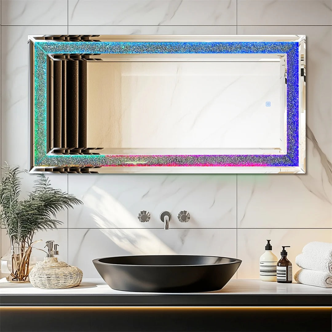 Full-Length Wall Mirror with RGB LED Lights – Decorative Rectangle Large 48x24" Vanity Mirror for Bathroom, Living Room & Cloakroom