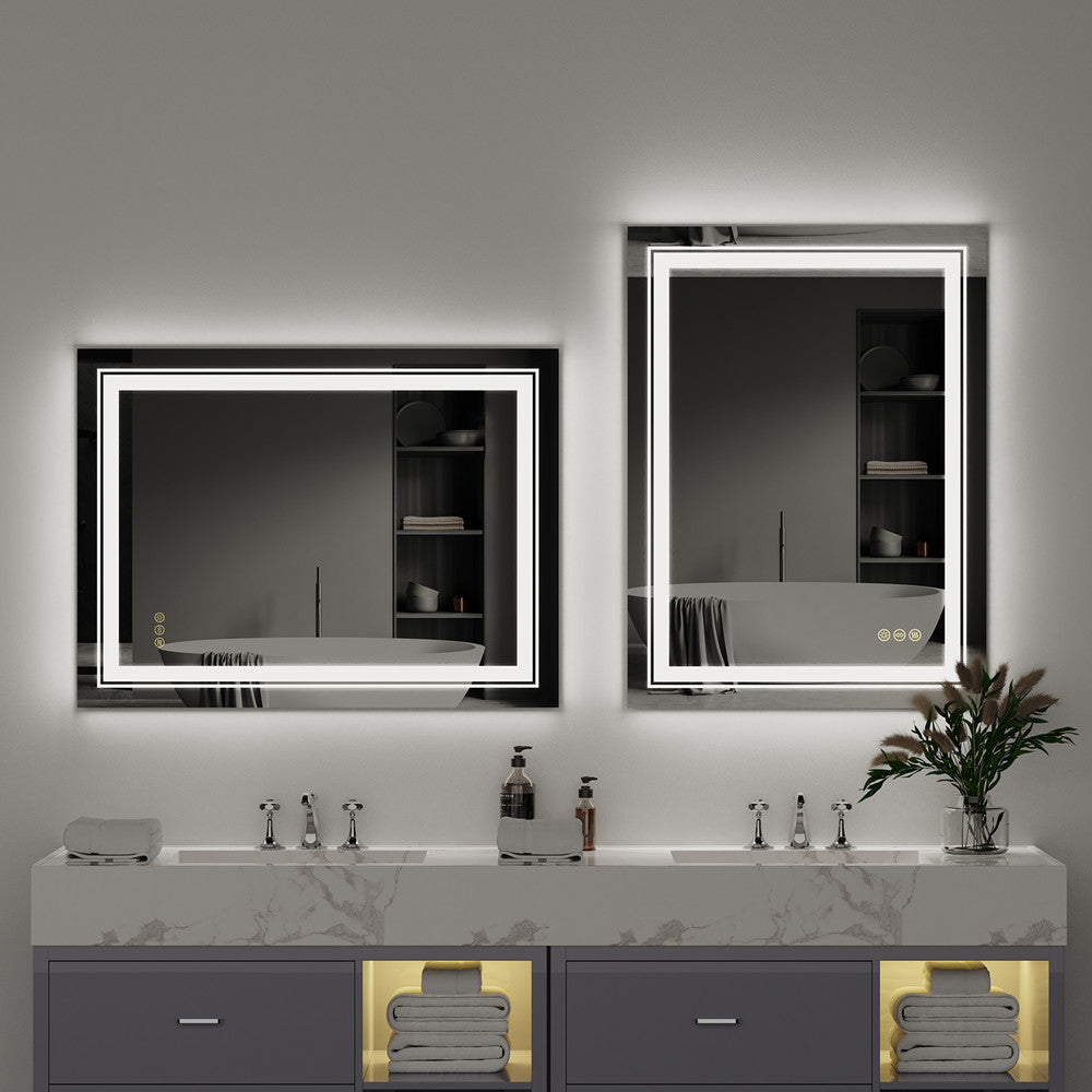 Rectangle Double Light LED Illuminated Smart Mirror Bathroom Makeup Mirror with Dimmable Anti-Fog