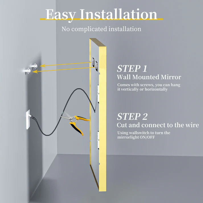 Front Light Rectangle Aluminum Alloy Frame Bath Mirror,Wall Mounted Lighted Vanity Mirror, Anti-Fog