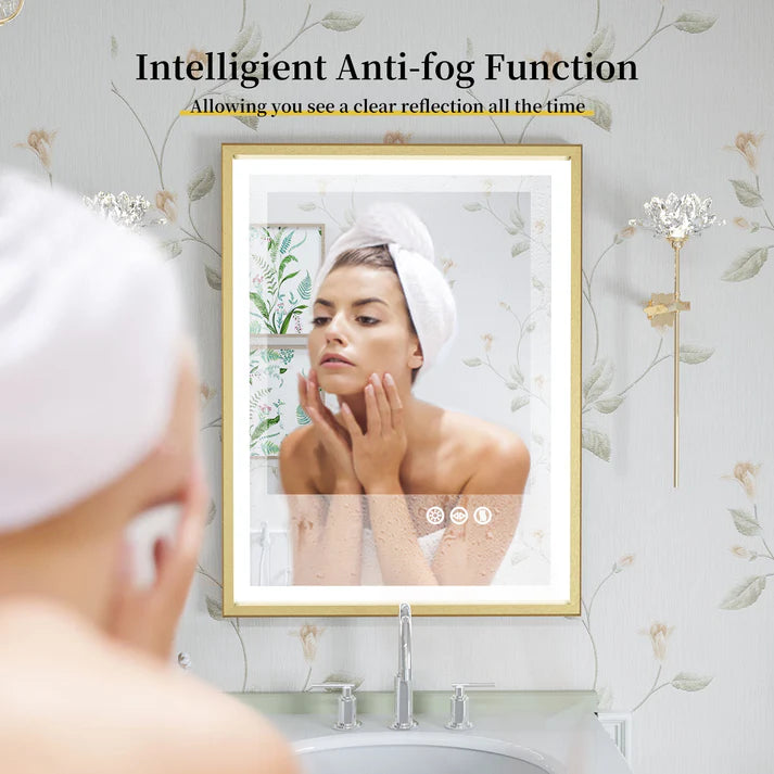 Front Light Rectangle Aluminum Alloy Frame Bath Mirror,Wall Mounted Lighted Vanity Mirror, Anti-Fog