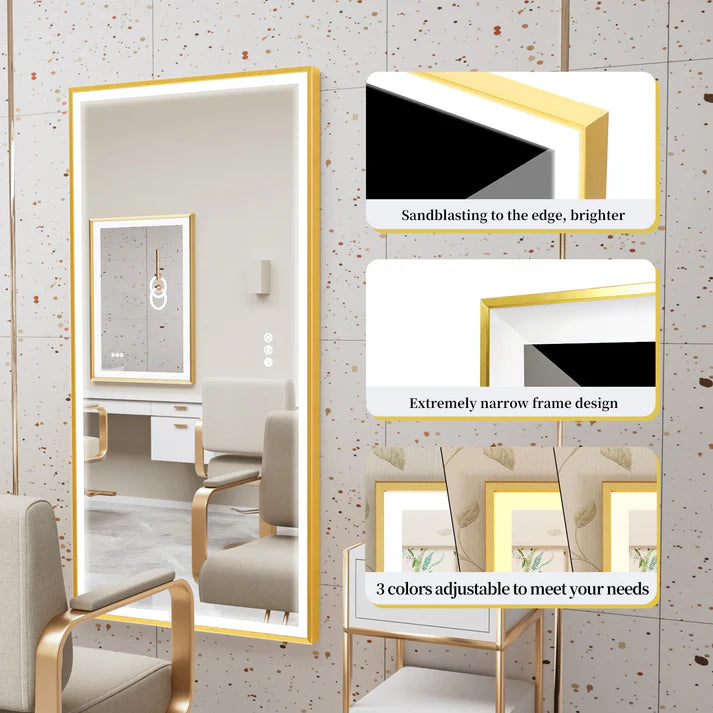 Front Light Rectangle Aluminum Alloy Frame Bath Mirror,Wall Mounted Lighted Vanity Mirror, Anti-Fog
