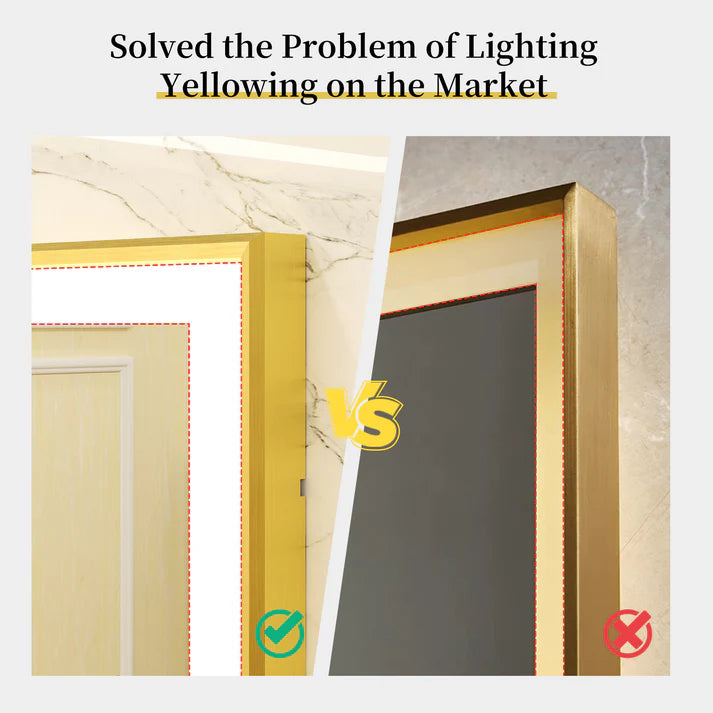 Front Light Rectangle Aluminum Alloy Frame Bath Mirror,Wall Mounted Lighted Vanity Mirror, Anti-Fog