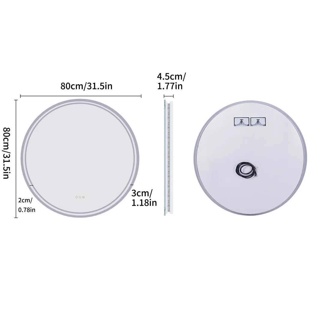 Round Backlit Light Bathroom Smart Mirror,Wall Mounted, Anti-Fog, 3 Color Settings