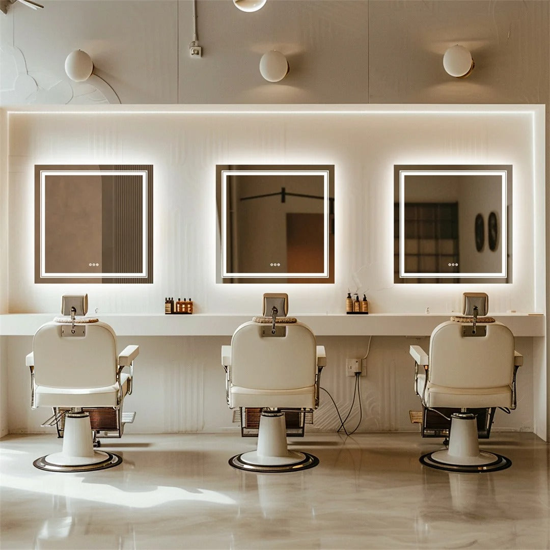 Double Light Square LED Illuminated Mirror Bathroom Makeup Mirror with Dimmable,Anti-Fog