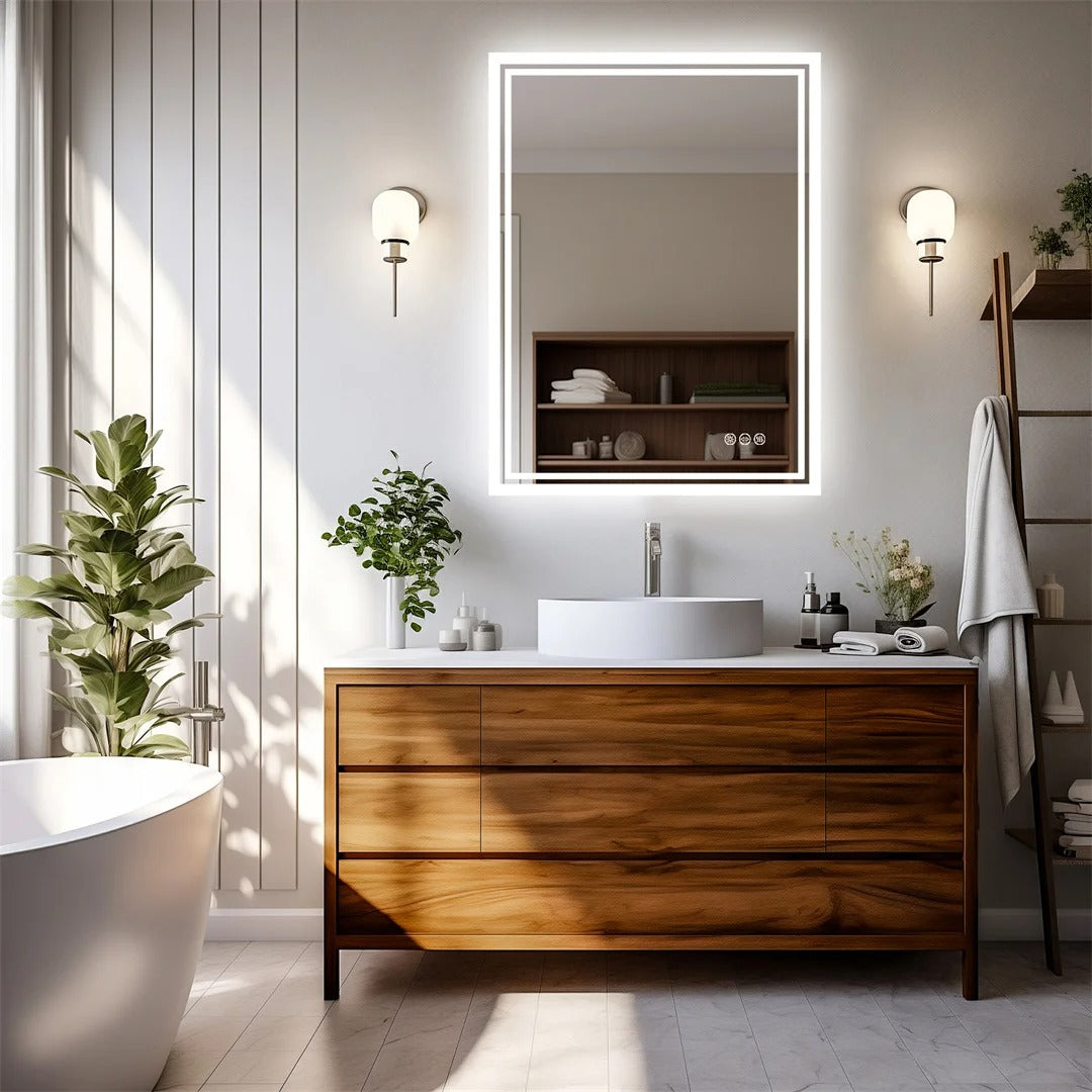 Backlit Rectangular Large LED Bathroom Vanity Mirror, Dimmable, Touch Control, Waterproof
