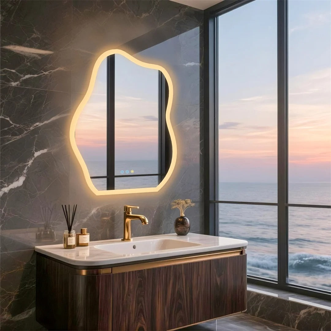 Cloud-Shaped Crystal LED Bathroom Mirror with 3-Color Backlight – 24x32" Backlit Fogless Vanity Mirror